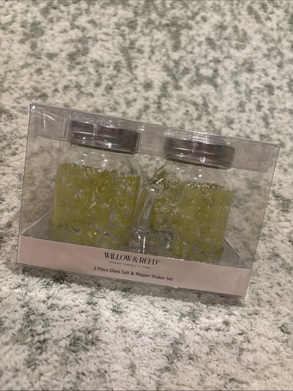 Willow & Reed Olive Bush Botanical Salt n Pepper Shaker Set of 2 Mason Jar NWT